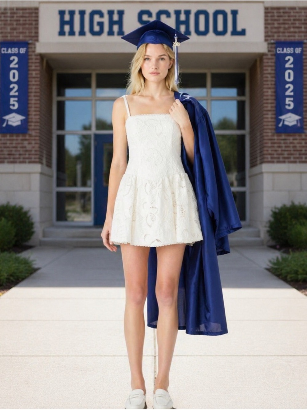 Steve Madden White Lace Spaghetti-Strap Mini Dress